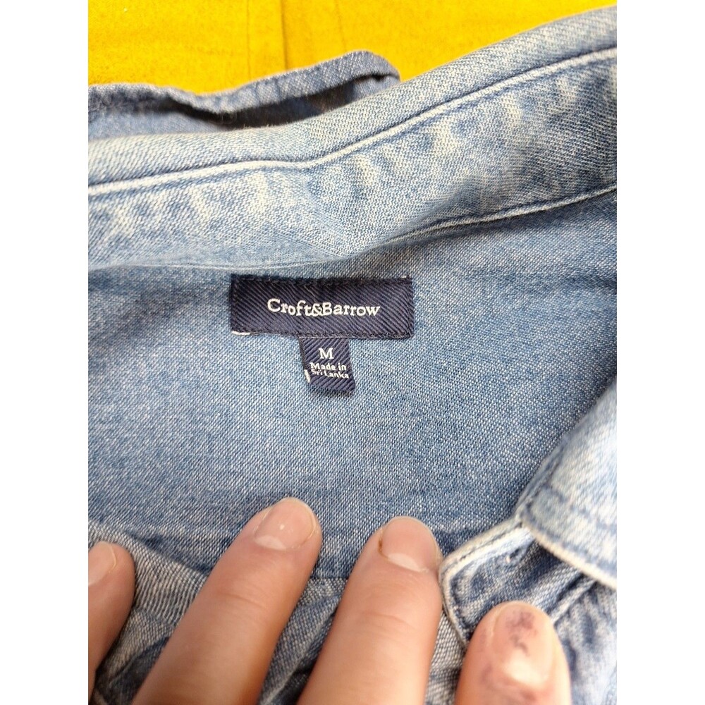 Croft & Barrow Mens M Blue Denim Long Sleeve Button Up Shirt - Picture 6 of 7